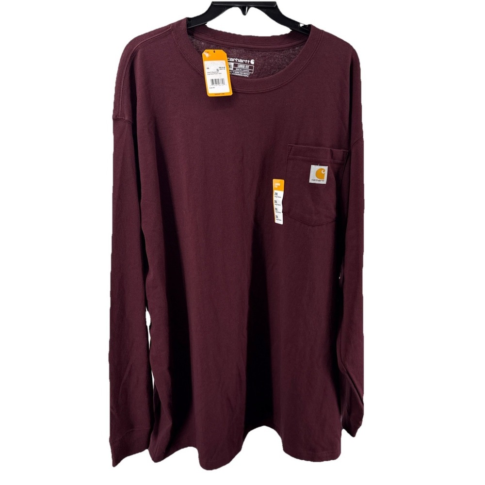 Carhartt Shirt Mens 2XL XXL Maroon‎ Pocket Tee Outdoor Long Sleeve NWT